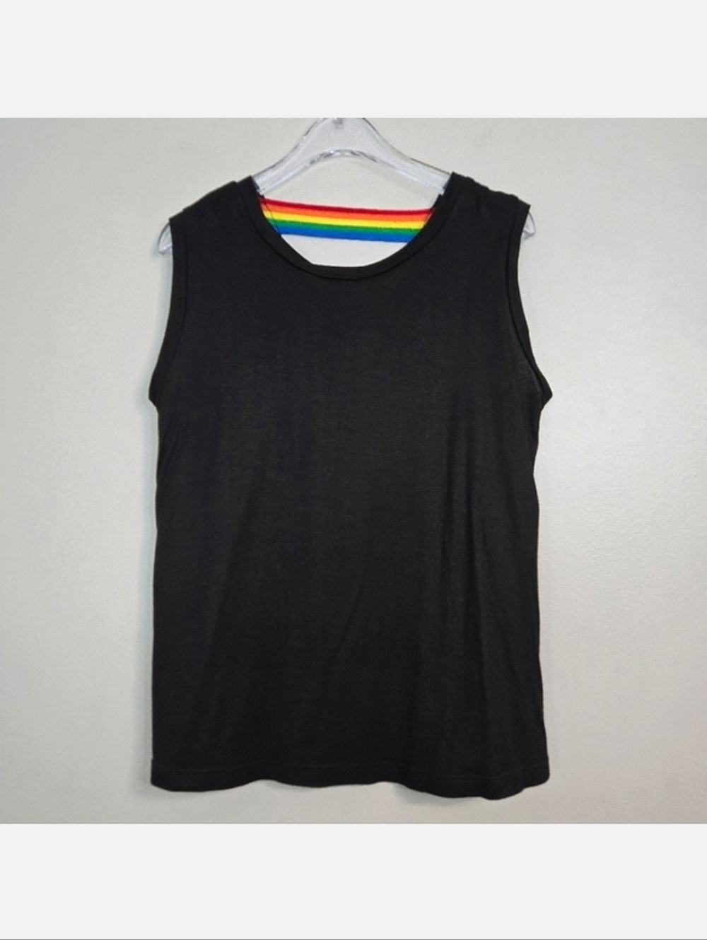 Flowers By Zoe Black Sleeveless Tank Top with Rainbow Detail, Size 6X ~ VGUC